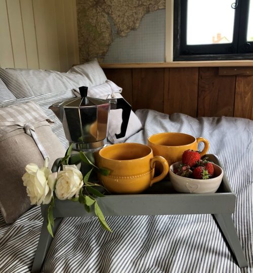 Coffee in Bed - Romantic Shepherd's Hut Glamping in Dorset