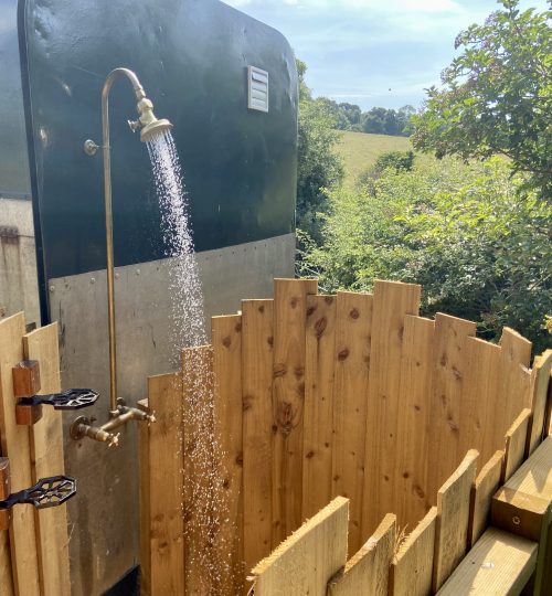 Outside shower ~ Glamping Dorset